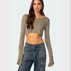 NWT Edikted Sheer Raw Hem Crop Top Size Small